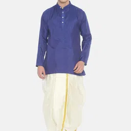 Sethukrishna Men Navy Blue Solid Kurta with Dhoti Pants-image-25