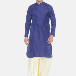Sethukrishna Men Navy Blue & Off-White Solid Kurta with Dhoti Pants-image-72