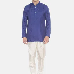 Sethukrishna Men Navy Blue & White Solid Kurta with Pyjamas-20