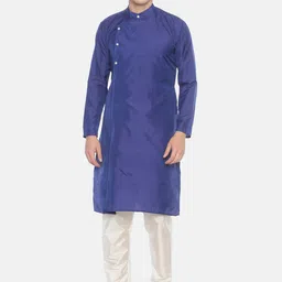 Sethukrishna Men Navy Blue & White Solid Kurta with Pyjamas-picture-8