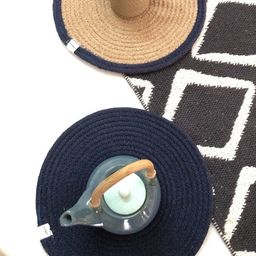 JASMEY HOMES Navy Blue & Beige Set of 2 Round Cotton Table Placemats-22