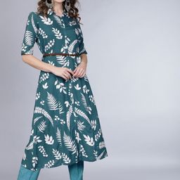 Vishudh Women Blue & White Printed Kurta with Trousers-picture-15