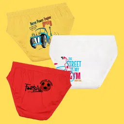NUSYL Boys Pack of 3 Yellow,White,Red Printed Briefs-image-7
