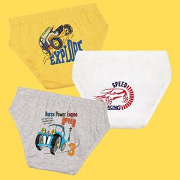 NUSYL Boys Pack Of 3 Yellow,White,Grey Printed Briefs-97