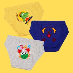NUSYL Boys Pack of 3 Yellow, Royal Blue & Grey Printed Briefs-98