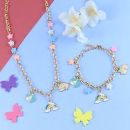 Asthetika Kids Girls Gold-Plated Unicorn Rainbow Charms Jewellery Set-image-37