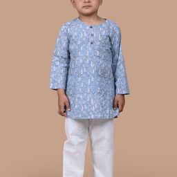 BAESD Boys Printed Round Neck Regular Pure Cotton Straight Kurta With Pyjamas-13