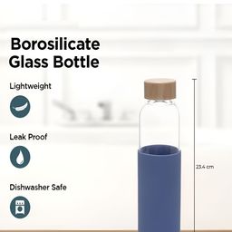 Kuber Industries Transparent & Blue Glass Water Bottle 550 ml-image-90