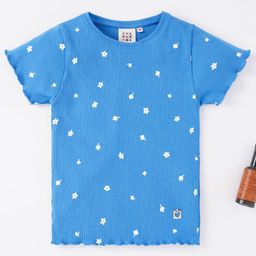 Ed-a-Mamma Girls Blue Floral Printed Sustainable Cotton T-shirt-image-48