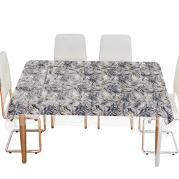 Kuber Industries White & Blue Leaf Printed 6-Seater Table Cover-21
