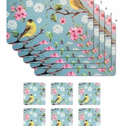 OBSESSIONS Blue & Pink 12 Pieces Printed Rectangular Table Placemats with Coasters image 4