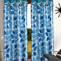 Cortina Blue Set Of 2 Floral Long Door Curtains-28