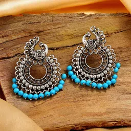 Estele Rhodium-Plated Peacock Shaped Chandbalis Earrings-image-44