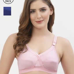 Floret Blue & Pink Non Padded Non Wired All Day Comfort Bra-image-2