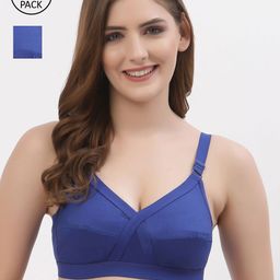 Floret Pack of 2 Blue Solid Cotton Cut & Sew Non Wired Bra-image-96