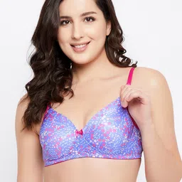 Clovia Blue & Pink Lightly Padded & Non Wired Floral Bra-picture-25