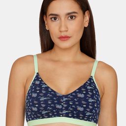 Zivame Women Blue & Grey Abstract Non Padded Pure Cotton  Bra-37
