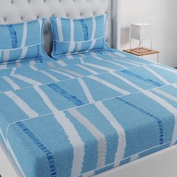 Huesland Turquoise Blue Printed Cotton 144 TC King Bedsheet with 2 Pillow Covers-image-72