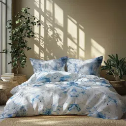 LANE LINEN 210TC 100% Cotton Super King Bedsheet with 2 Pillow Covers Abstract Blue-picture-22