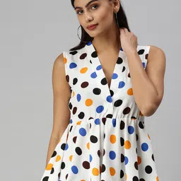 SHOWOFF Polka Dot Printed V-Neck Peplum Top-11