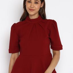 Mayra Maroon Velvet Peplum Top-image-5