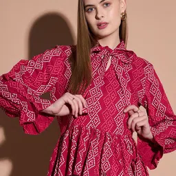 DressBerry Floral Print Tie-Up Neck Bell Sleeve Peplum Top-picture-52