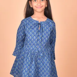 misbis Printed Tie-Up Neck Bell Sleeve Flared hem Cotton Peplum Top-image-37