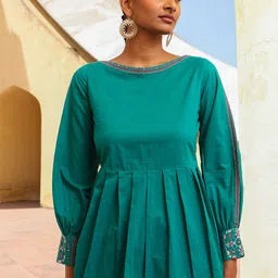 OKHAI Embroidered Mirror and Beadwork Cuffed Sleeves Cotton Peplum Top-image-45