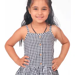 Miyo Girls Checked Shoulder Straps Cotton Peplum Top-picture-16