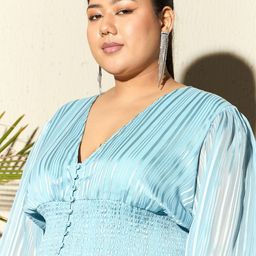 CURVE BY KASSUALLY Plus Size Self Designed Cuffed Sleeves Smocked Georgette Peplum Top image 3
