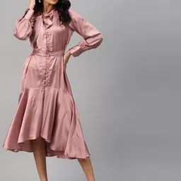 plusS Dusty Pink Tie-Up Neck A-Line Midi Dress-32