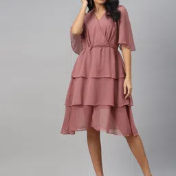 plusS Dusty Rose Solid Layered Wrap Dress-image-33