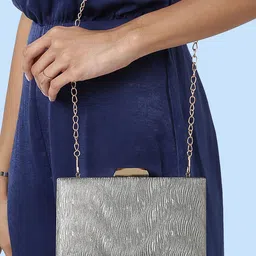 Lavie Glitz Grey Embellished Framed Box Clutch-33