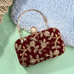 Anouk Red Embellished Box Clutch-34