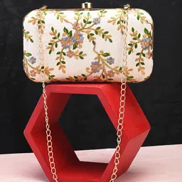 Anouk White Embroidered Box Clutch-26