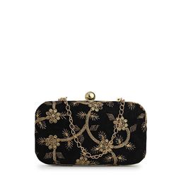 gaura pakhi Black & Gold-Toned Embroidered Box Clutch-image-10