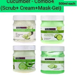 FEELHIGH Set Of 4 Cucumber Face Cream- Mask - Gel & Scrub 500ml Each-31