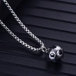 EL REGALO Men Silver-Toned & Black Football Pendant Necklace-picture-39