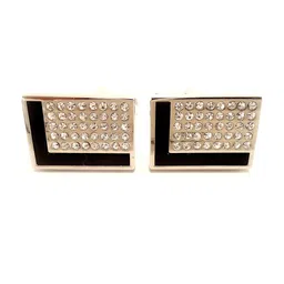 PELUCHE Men Gold, Crystal & Onyx Studded Cufflinks-image-26