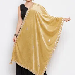 Clora Creation Beige & Gold-Toned Ethnic Motifs Embroidered Velvet Dupatta with Gotta Patti-12