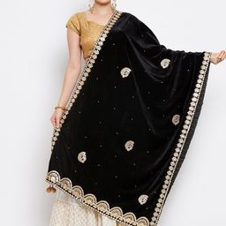 Clora Creation Women Black & Gold-Toned Ethnic Motifs Embroidered Dupatta with Gotta Patti-46