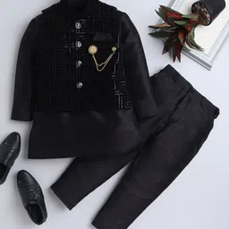 ahhaaaa Boys Ethnic Motifs Embroidered Regular Thread Work Velvet Kurta with Pyjamas-48