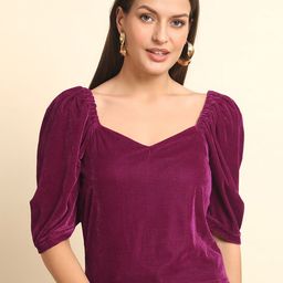Trend Arrest Sweetheart Neck Puff Sleeve Velvet Top-image-92
