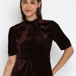 Mayra Brown Velvet Cinched Waist Top-52