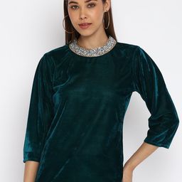 Mayra Green Embellished Velvet Top-image-35