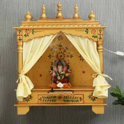 d'dass Gold Sheesham Wood & MDF Wall Mounted Mandir Without Door-picture-31