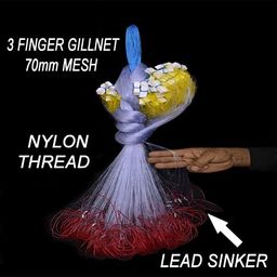purkait fish net PURKAIT Fishnet 3 Finger 70mm GILLNET Lead Sinker, Height 5F, UP Lenght 50F, Down Lenght 100F Fishing Net (Multicolor) image 3