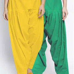 Jinfo Women Pack Of 2 Yellow & Green Solid Pure Cotton Salwar-image-60