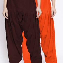 GRACIT Women Pack Of 2 Orange Coloured & Brown Solid Loose Fit Cotton Salwars-picture-10