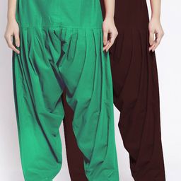 GRACIT Women Green & Dark Brown Pack of 2 Solid Cotton Salwar-image-30